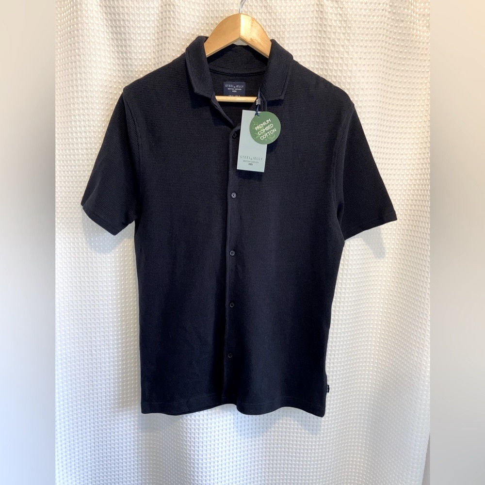 2/60$ STEEL&JELLY navy short‎ buttoned sleeves shirt size small NWT